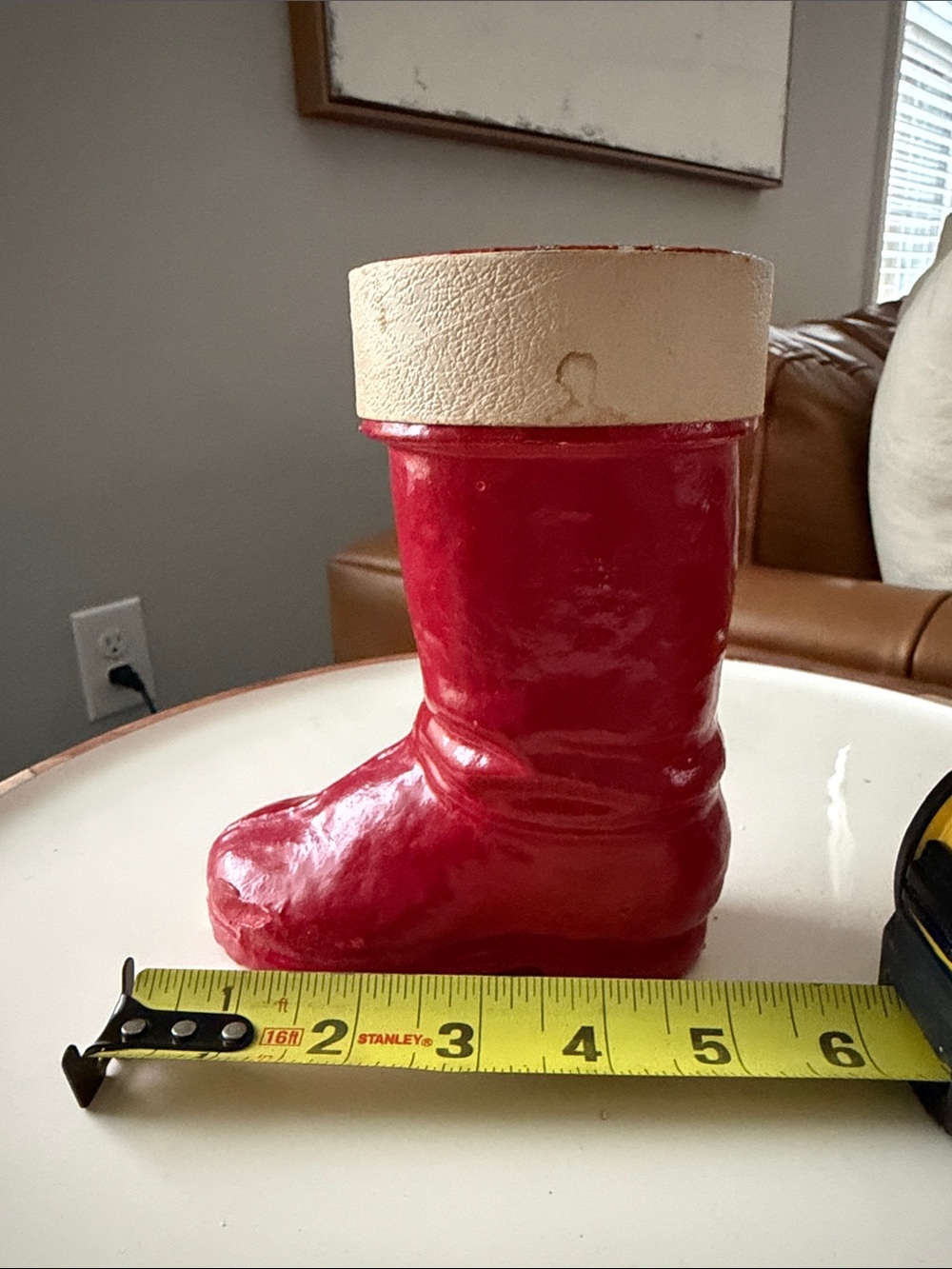 BOOT1 Red Paper Mache or Pulp Santa Boot Gift & Candy Vessel